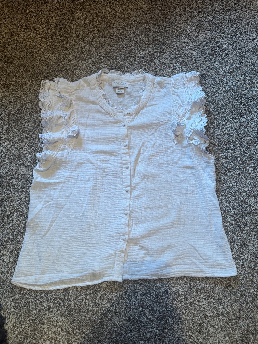 Calypso St. Barth White Ruffle Sleeve Button-Front Blouse